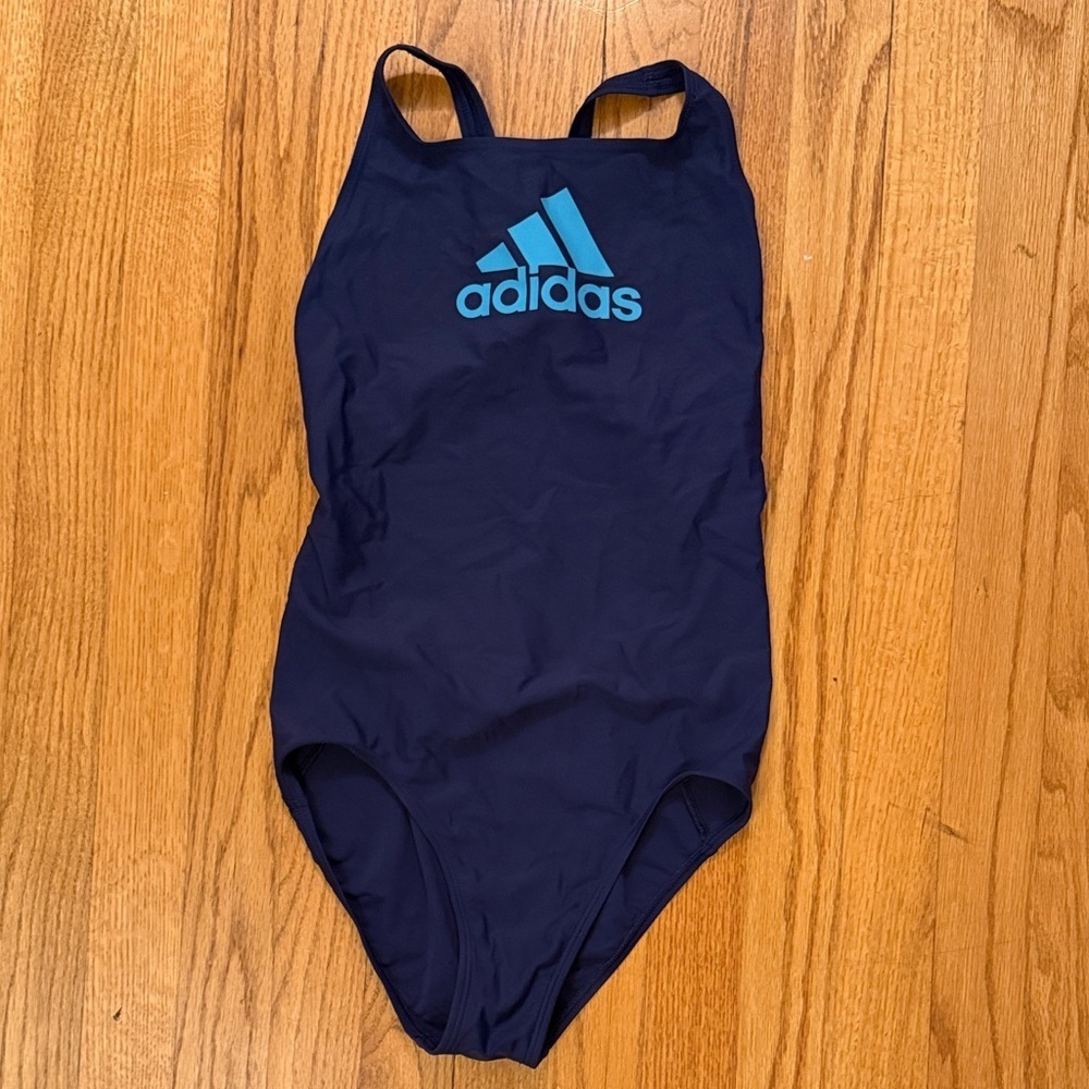 Adidas Kids Girls XL Swim One-Piece Dark Blue with Teal Logo